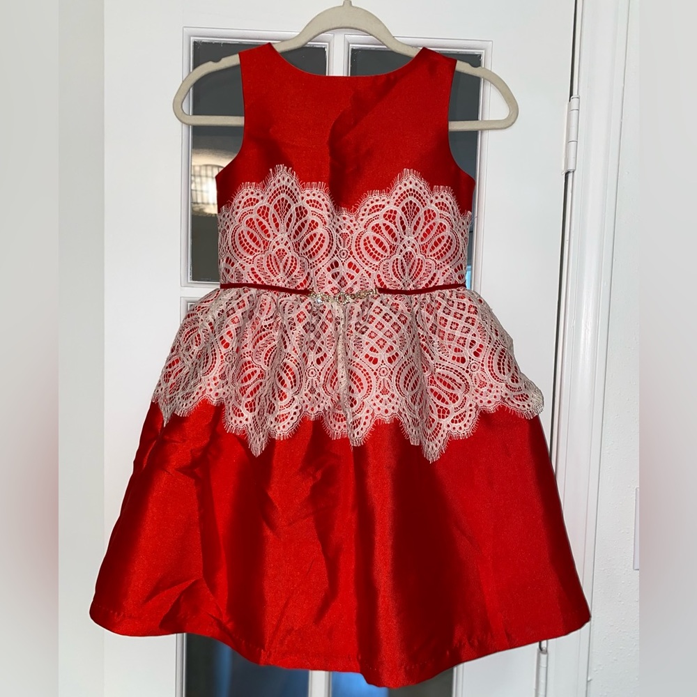 Orange/red dress with velvet jewel belt